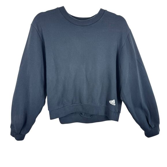 Adidas Black Cotton Blend Cropped Crew Neck Long Sleeve Sweatshirt Women's Sz M - Picture 1 of 6